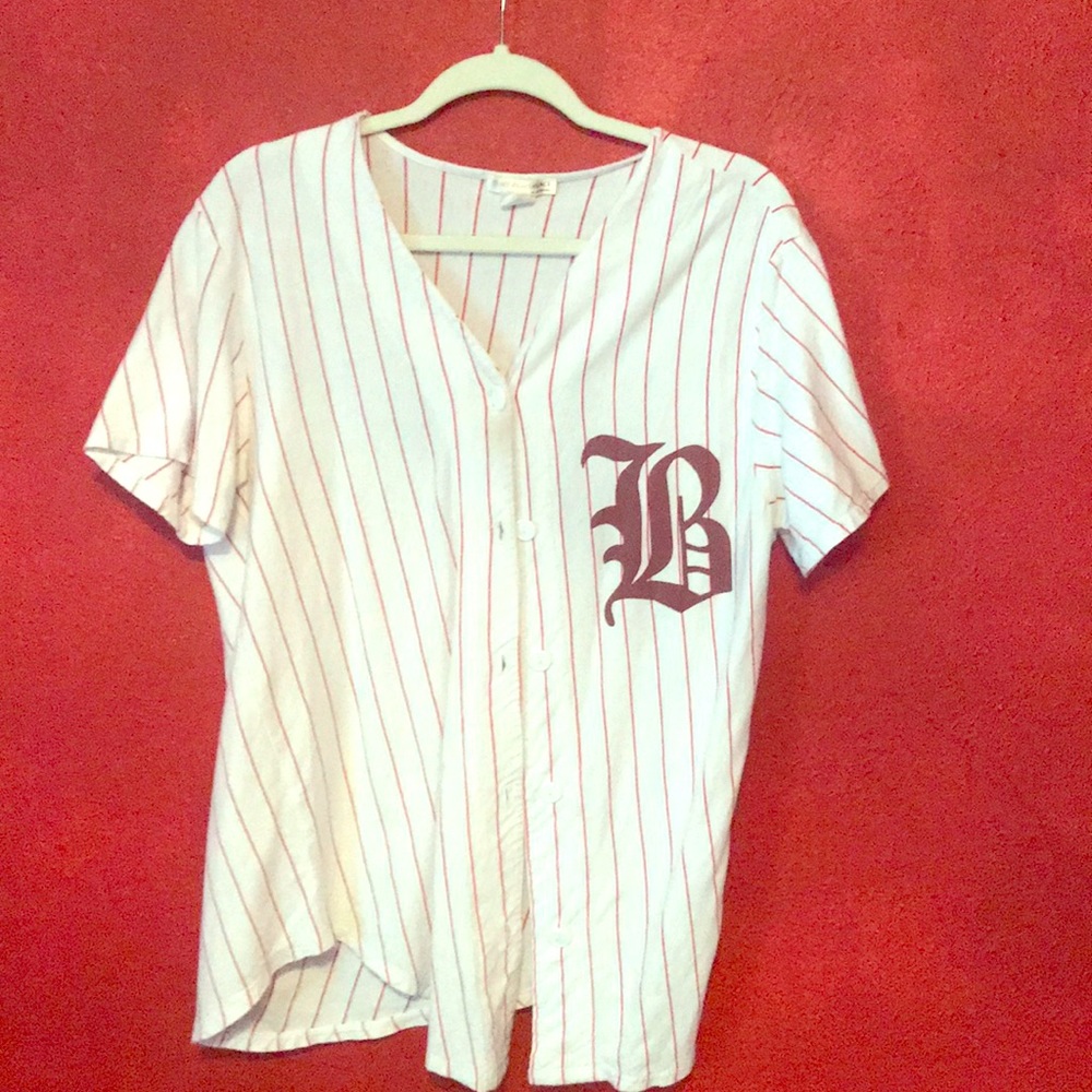 stripped button down jersey